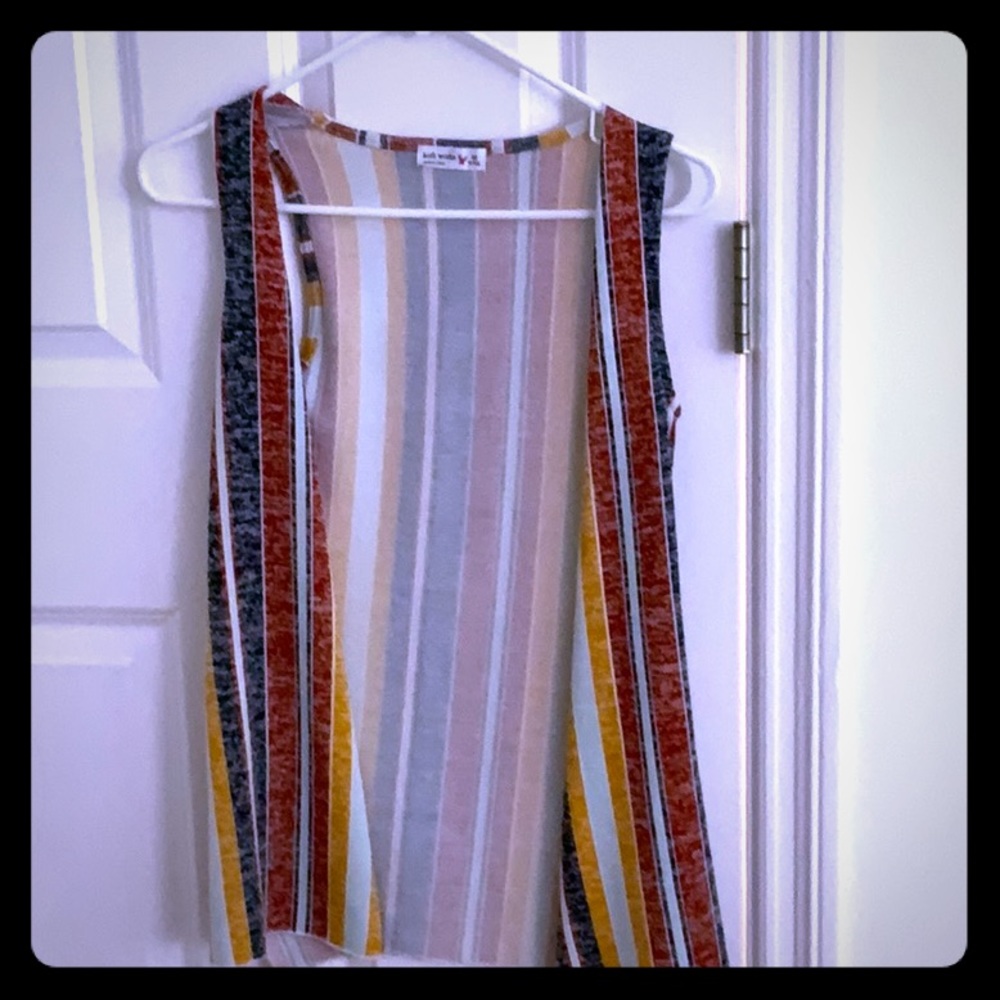 Blue red and yellow striped dress vest